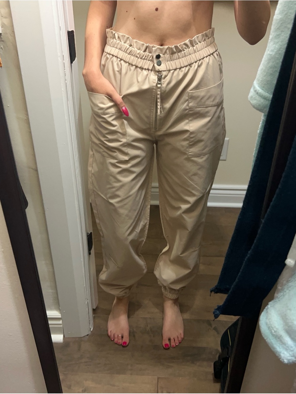 chic Beige Paperbag Waist Jogger Pants
